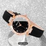 Elegant 5pcs Women’s Watch & Jewelry Set – rhinestone design, faux leather band, quartz movement. Perfect gift for Mom, birthdays, or daily wear.