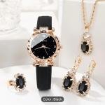 Elegant 5pcs Women’s Watch & Jewelry Set – rhinestone design, faux leather band, quartz movement. Perfect gift for Mom, birthdays, or daily wear.